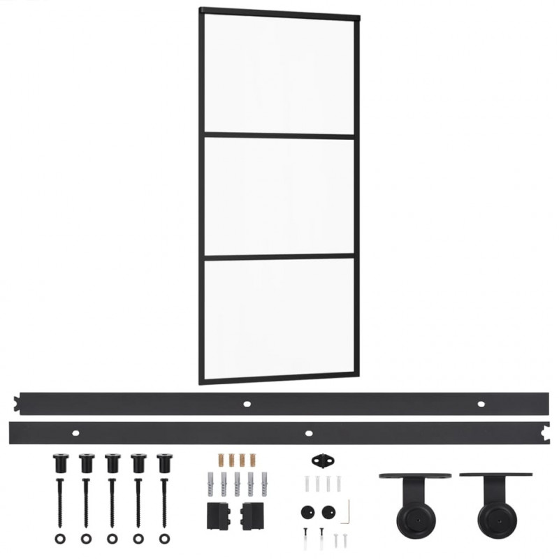 Drzwi przesuwne z osprzętem, szkło ESG i aluminium, 90x205 cm