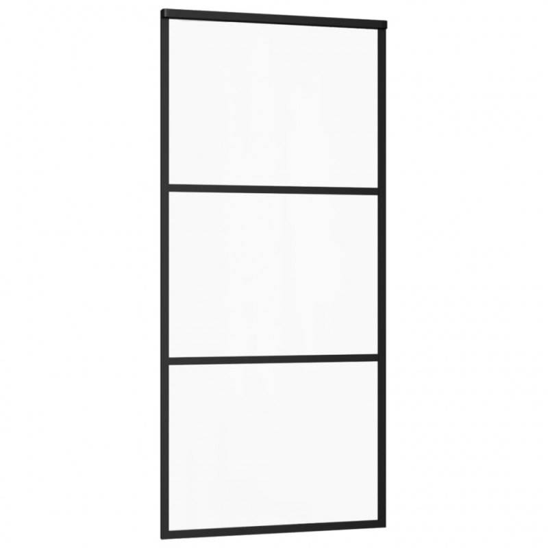Drzwi przesuwne z osprzętem, szkło ESG i aluminium, 90x205 cm