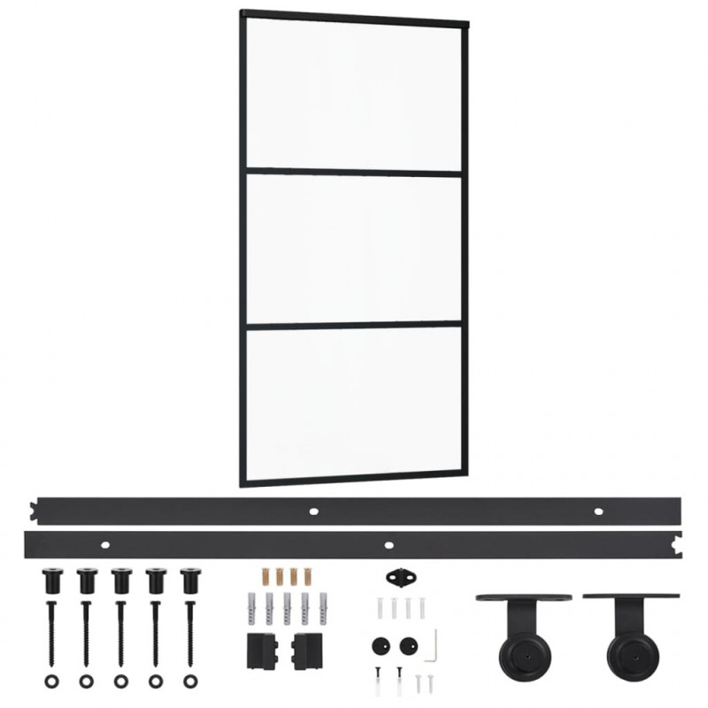 Drzwi przesuwne z osprzętem, szkło ESG i aluminium, 102x205 cm