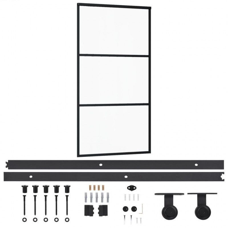 Drzwi przesuwne z osprzętem, szkło ESG i aluminium, 102x205 cm