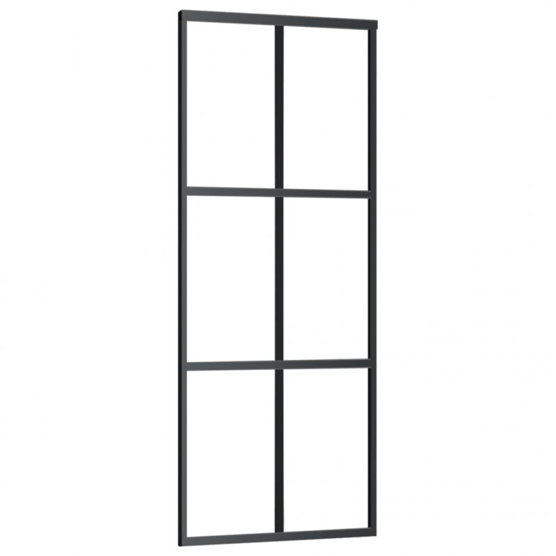 Drzwi przesuwne z osprzętem, szkło ESG i aluminium, 76x205 cm