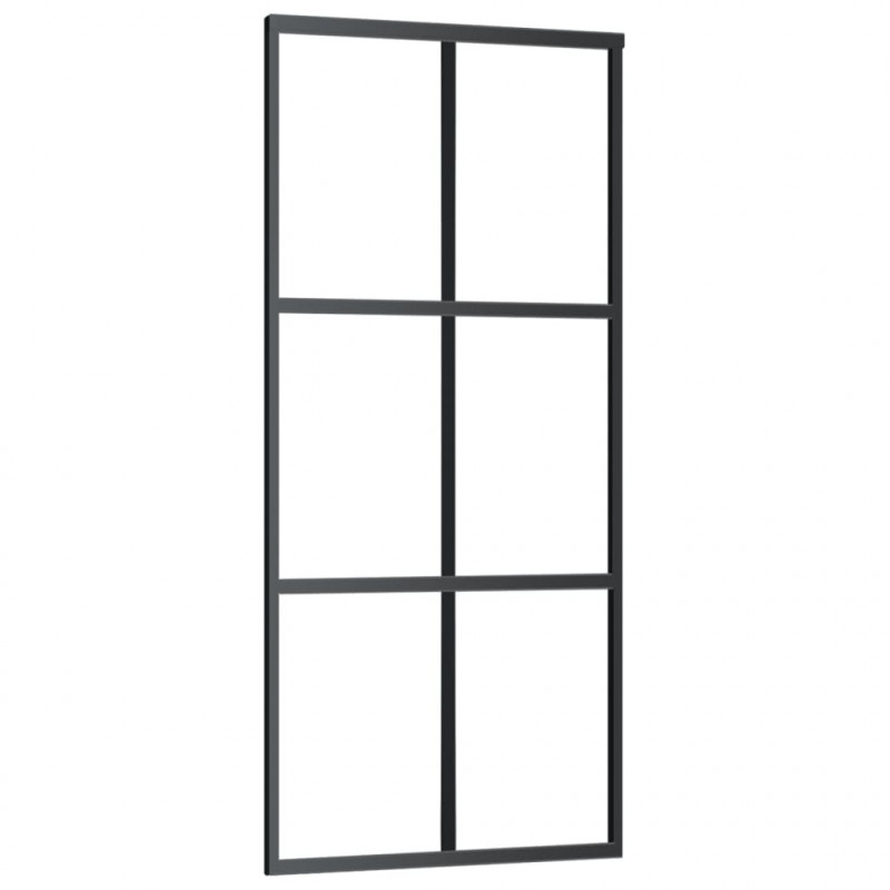Drzwi przesuwne z osprzętem, szkło ESG i aluminium, 90x205 cm