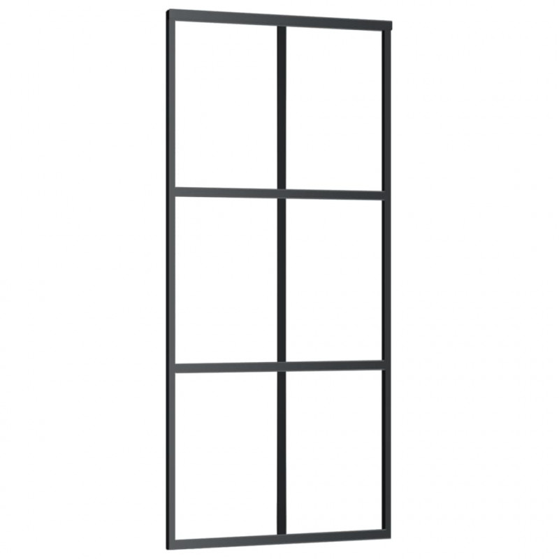 Drzwi przesuwne z osprzętem, szkło ESG i aluminium, 90x205 cm