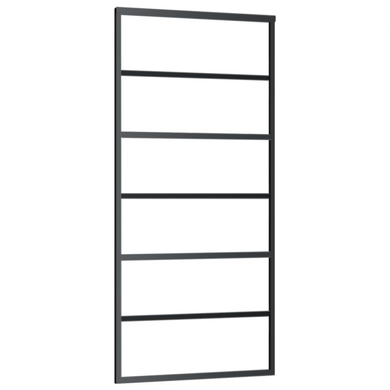 Drzwi przesuwne z osprzętem, szkło ESG i aluminium, 90x205 cm