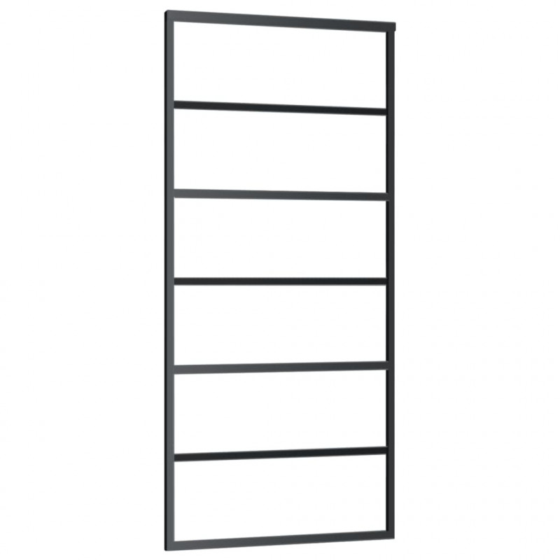Drzwi przesuwne z osprzętem, szkło ESG i aluminium, 90x205 cm