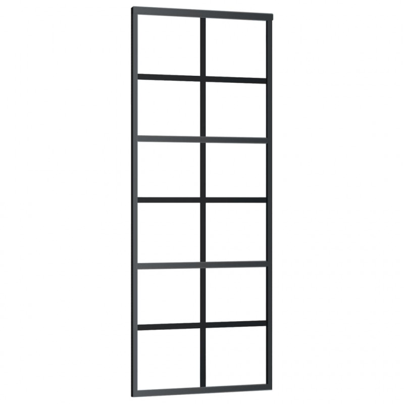 Drzwi przesuwne z osprzętem, szkło ESG i aluminium, 76x205 cm