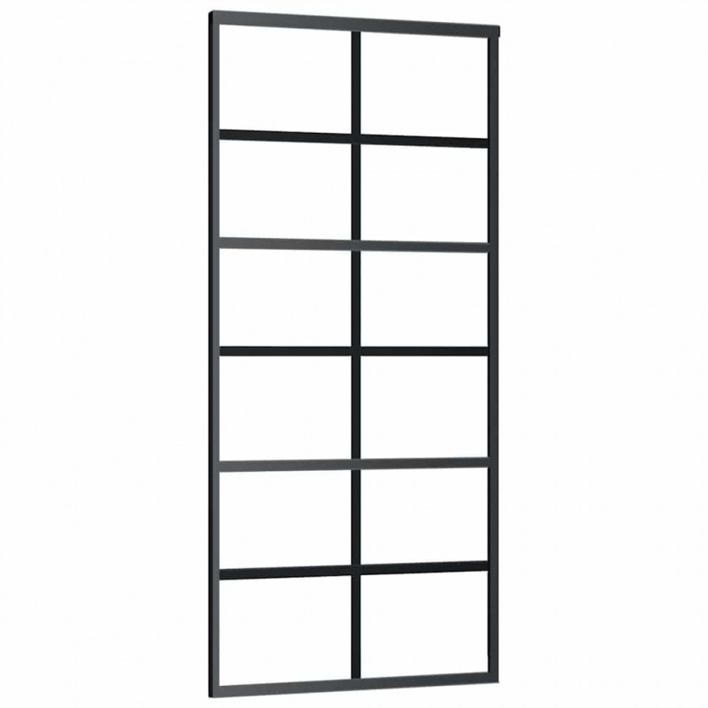 Drzwi przesuwne z osprzętem, szkło ESG i aluminium, 90x205 cm