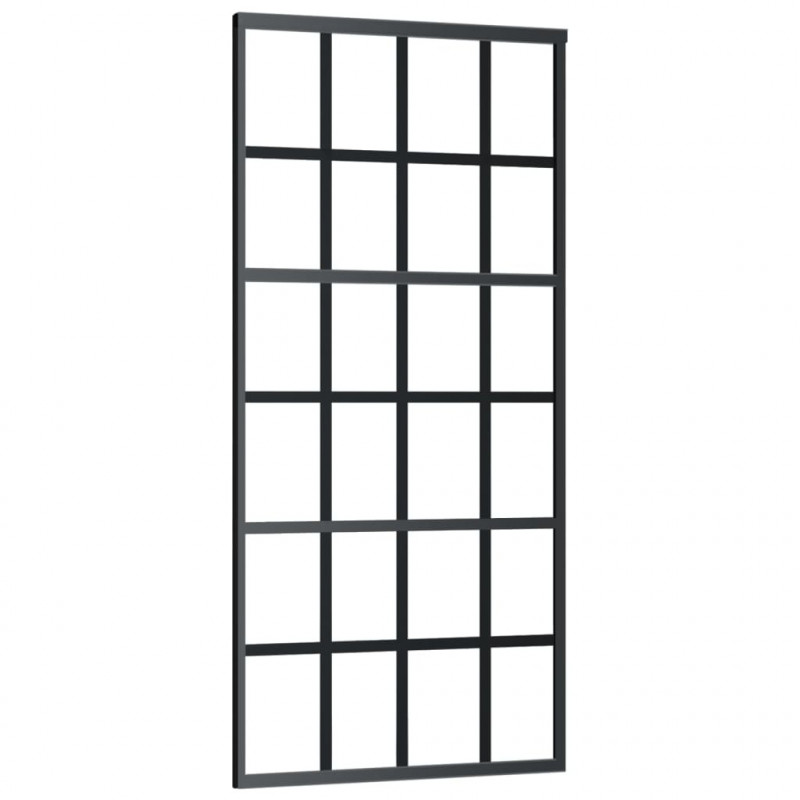 Drzwi przesuwne z osprzętem, szkło ESG i aluminium, 90x205 cm