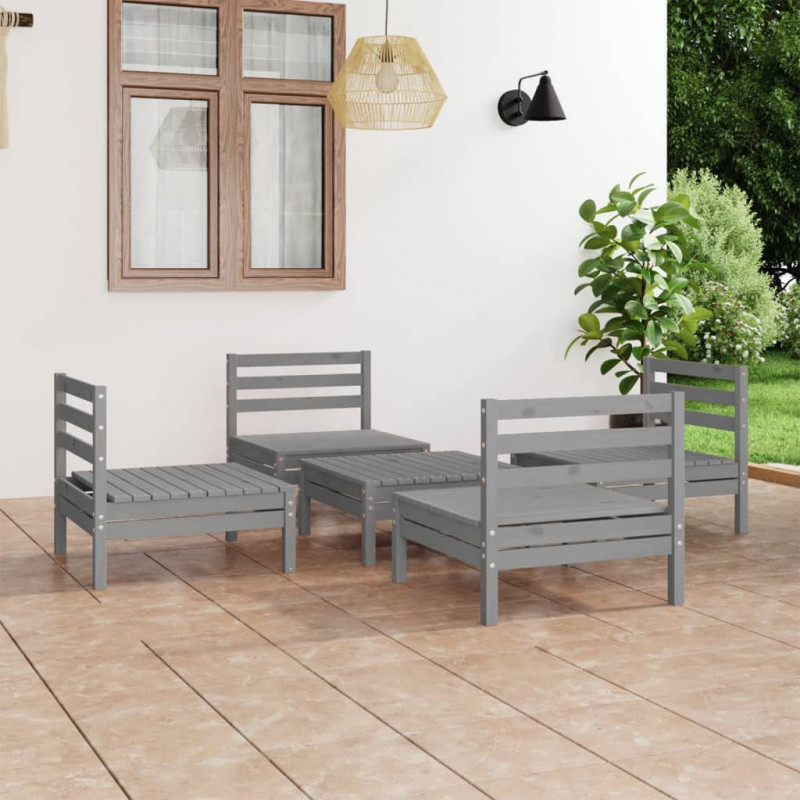 5-cz. zestaw mebli wypoczynkowych do ogrodu, szary, sosnowy