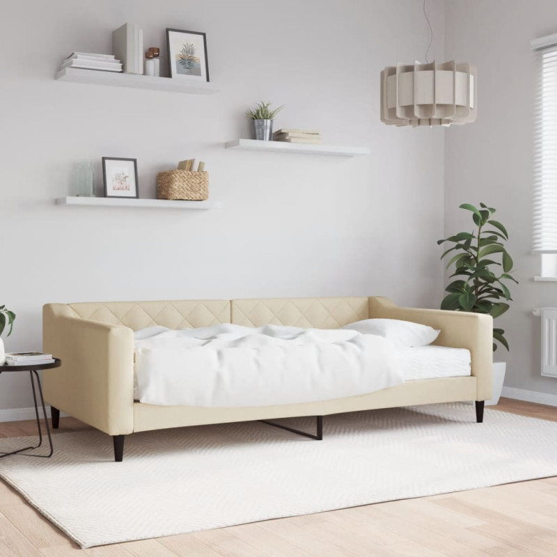 Sofa z materacem do spania, kremowa, 100x200 cm, tkanina