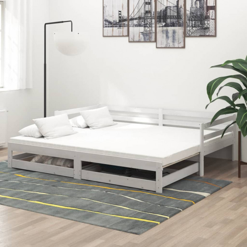 Łóżko wysuwane, 2 x (90x200) cm, białe, lite drewno sosnowe