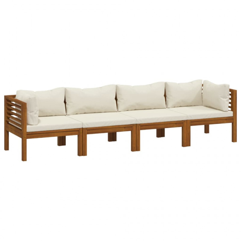 4-osobowa sofa ogrodowa, kremowe poduszki, drewno akacjowe