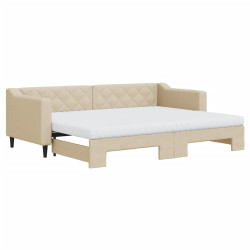 Sofa rozsuwana z materacami, kremowa, 80x200 cm, tkanina