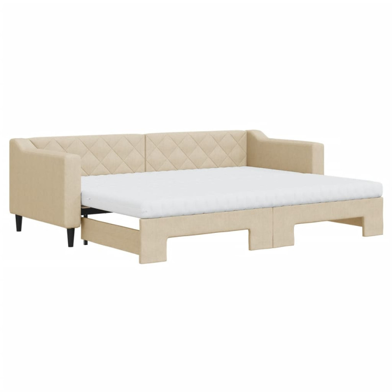 Sofa rozsuwana z materacami, kremowa, 80x200 cm, tkanina