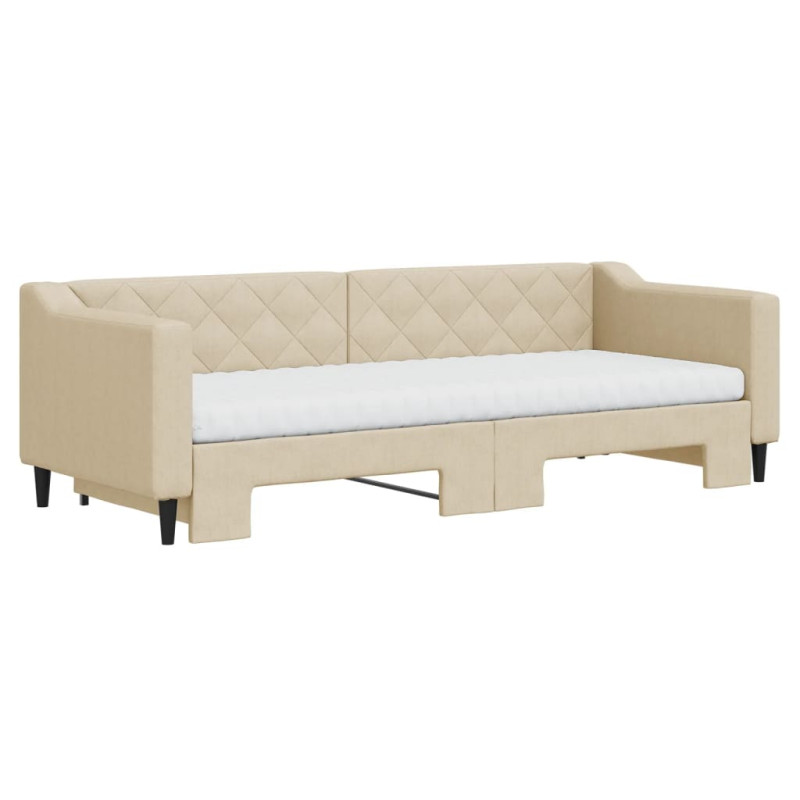 Sofa rozsuwana z materacami, kremowa, 80x200 cm, tkanina