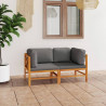 2-os. sofa ogrodowa z szarymi poduszkami, lite drewno tekowe