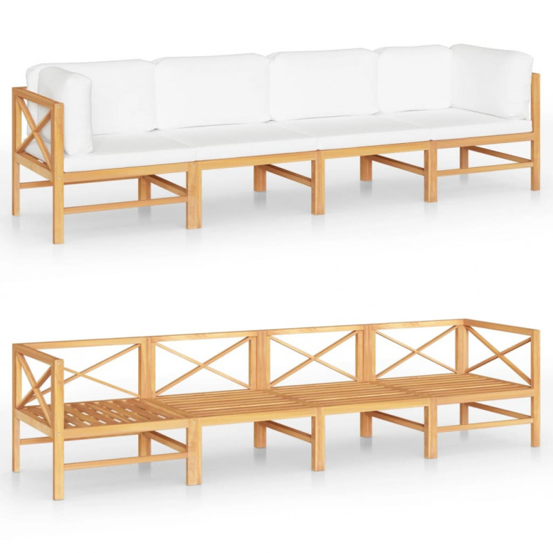 4-os. sofa ogrodowa z kremowymi poduszkami, lite drewno tekowe