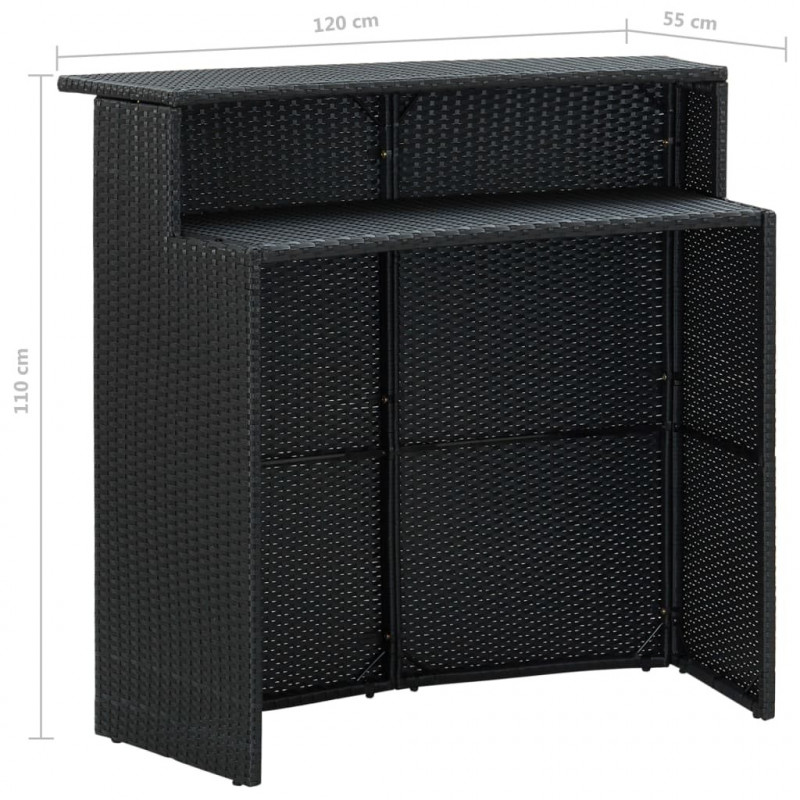 3-cz. zestaw mebli barowych z poduszkami, rattan PE, czarny