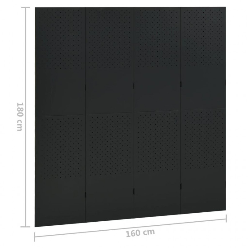 Parawany 4-panelowe, 2 szt., czarne, 160x180 cm, stalowe