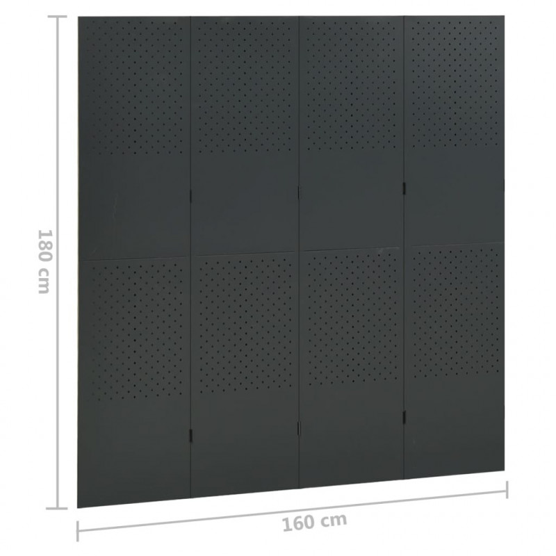 Parawany 4-panelowe, 2 szt., antracytowe, 160x180 cm, stalowe