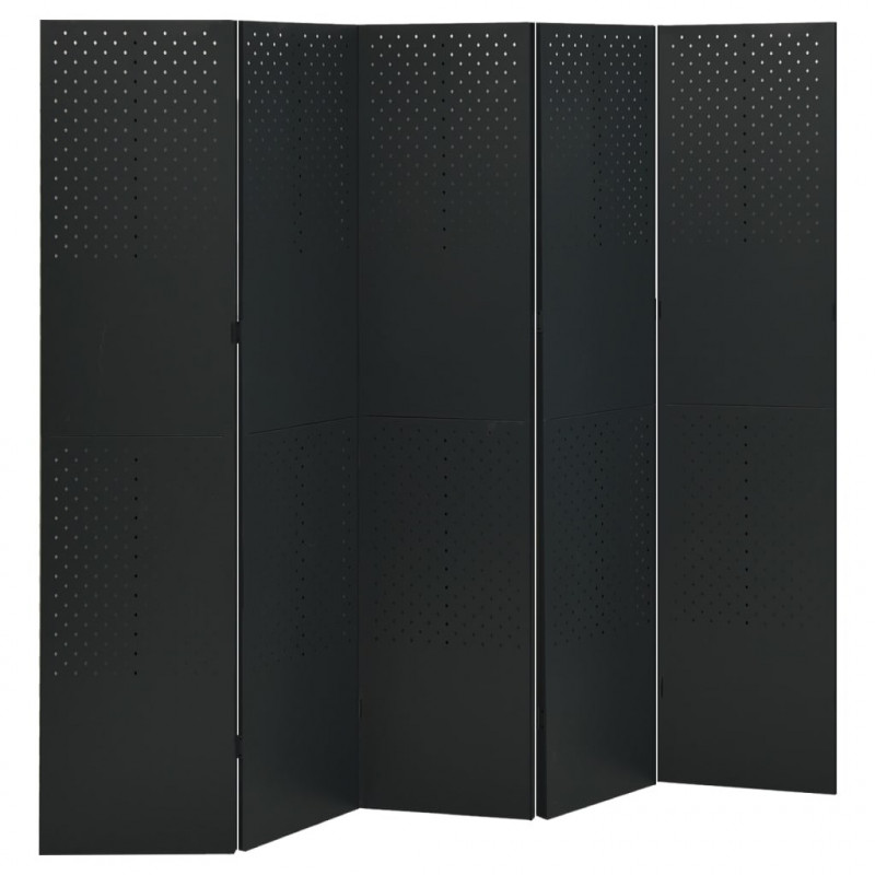 Parawany 5-panelowe, 2 szt., czarne, 200x180 cm, stalowe