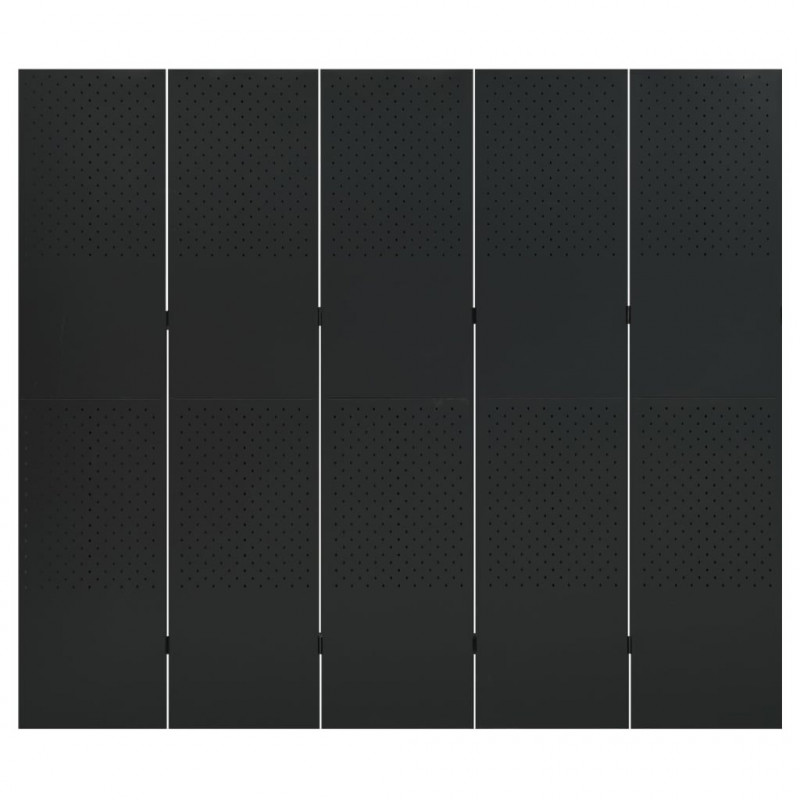 Parawany 5-panelowe, 2 szt., czarne, 200x180 cm, stalowe