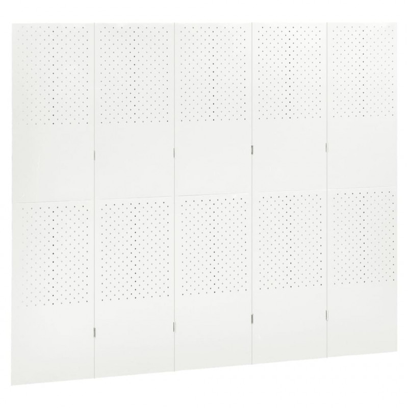 Parawany 5-panelowe, 2 szt., białe, 200x180 cm, stalowe