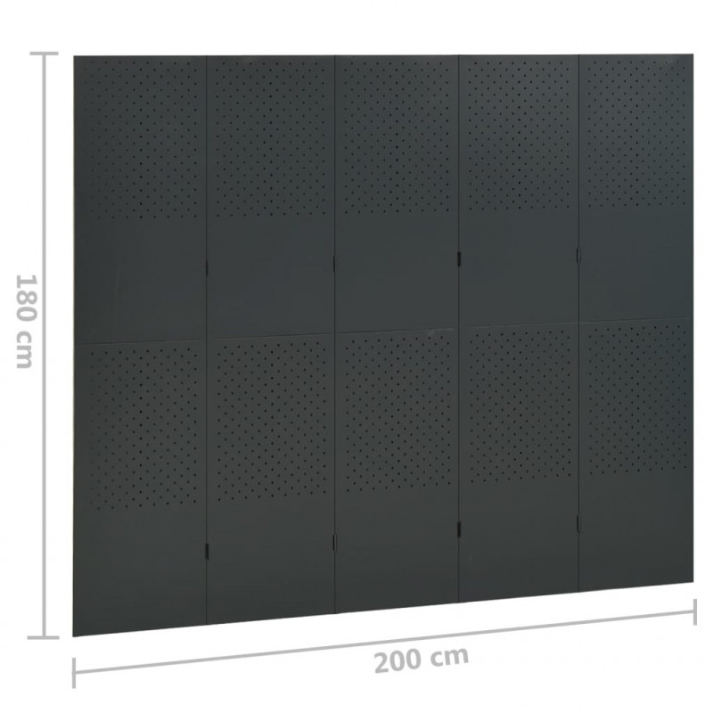 Parawany 5-panelowe, 2 szt., antracytowe, 200x180 cm, stalowe