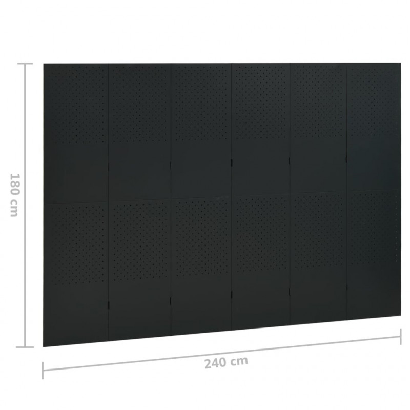 Parawany 6-panelowe, 2 szt., czarne, 240x180 cm, stalowe