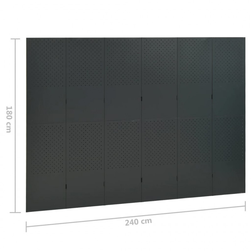 Parawany 6-panelowe, 2 szt., antracytowe, 240x180 cm, stalowe