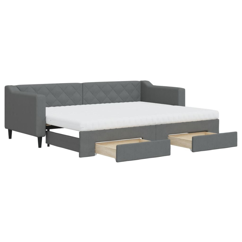 Sofa rozsuwana z szufladami, ciemnoszara, 80x200 cm, tkanina