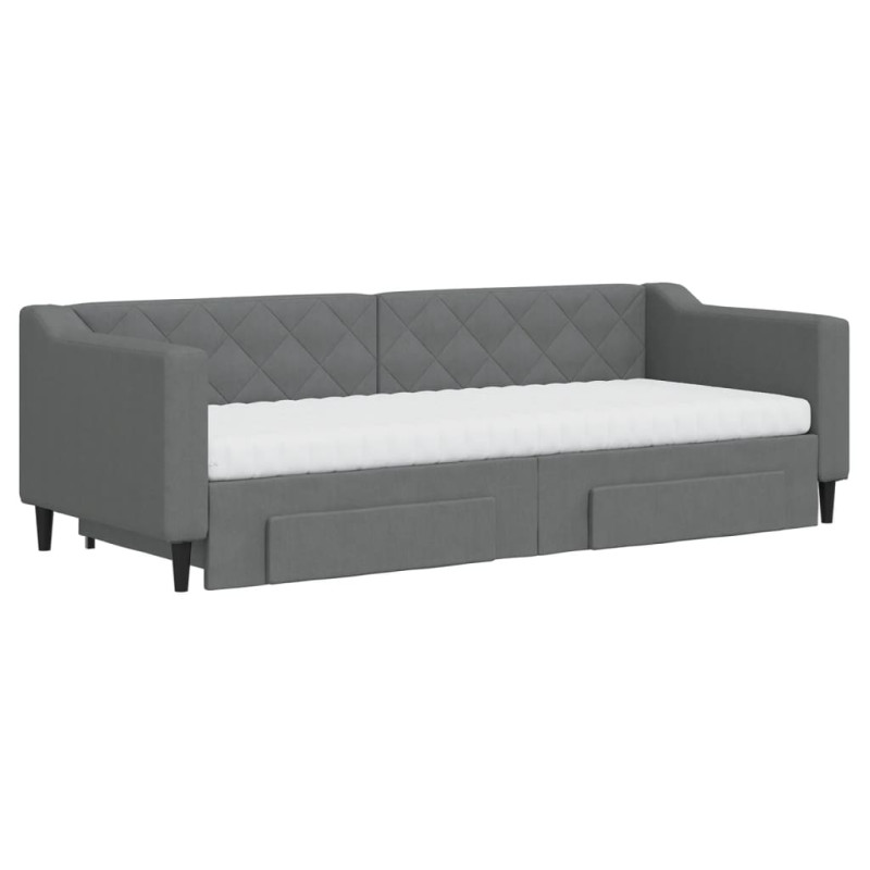 Sofa rozsuwana z szufladami, ciemnoszara, 80x200 cm, tkanina