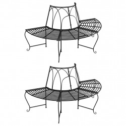 Półokrągłe ławki pod drzewo, 2 szt., Ø159 cm, czarne, stalowe