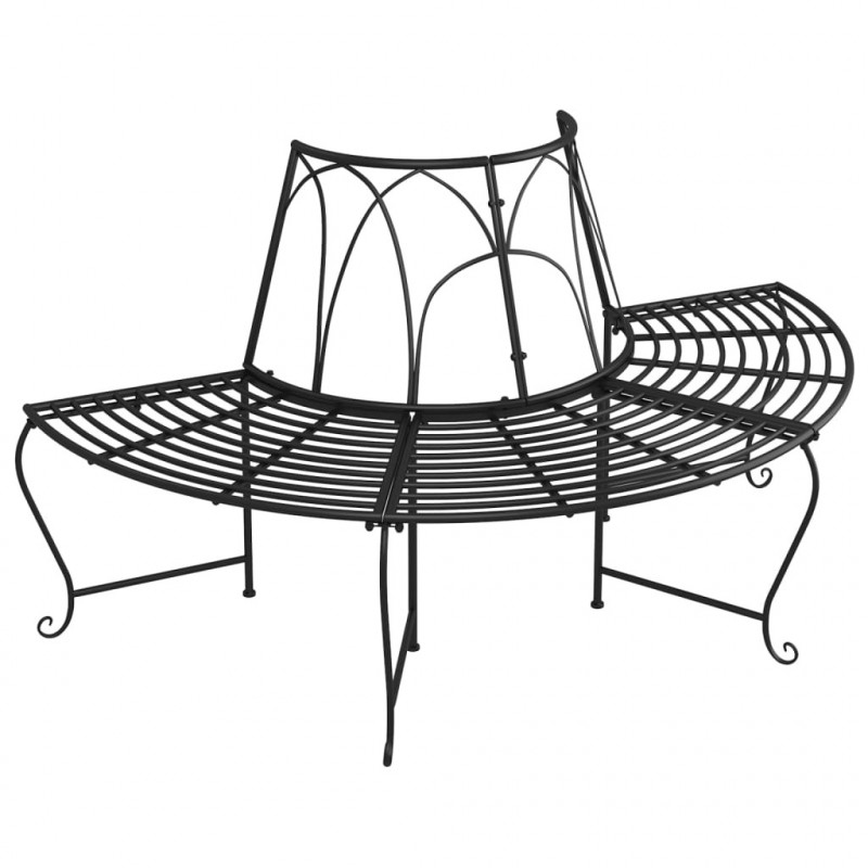 Półokrągłe ławki pod drzewo, 2 szt., Ø159 cm, czarne, stalowe