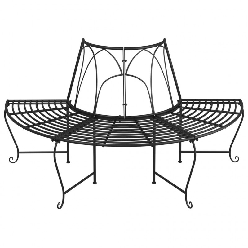 Półokrągłe ławki pod drzewo, 2 szt., Ø159 cm, czarne, stalowe