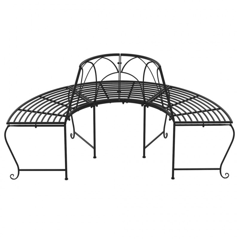 Półokrągłe ławki pod drzewo, 2 szt., Ø159 cm, czarne, stalowe
