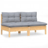 2-osobowa sofa ogrodowa z szarymi poduszkami, drewno sosnowe