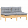 2-osobowa sofa ogrodowa z szarymi poduszkami, drewno sosnowe