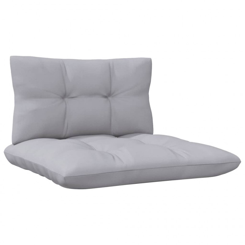 2-osobowa sofa ogrodowa z szarymi poduszkami, drewno sosnowe