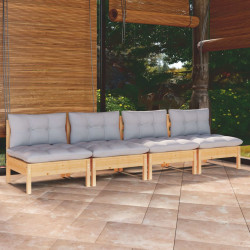 4-osobowa sofa ogrodowa z szarymi poduszkami, drewno sosnowe