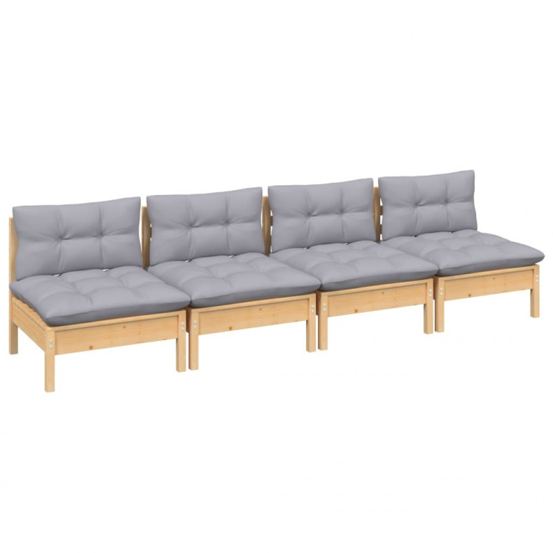 4-osobowa sofa ogrodowa z szarymi poduszkami, drewno sosnowe