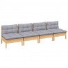 4-osobowa sofa ogrodowa z szarymi poduszkami, drewno sosnowe