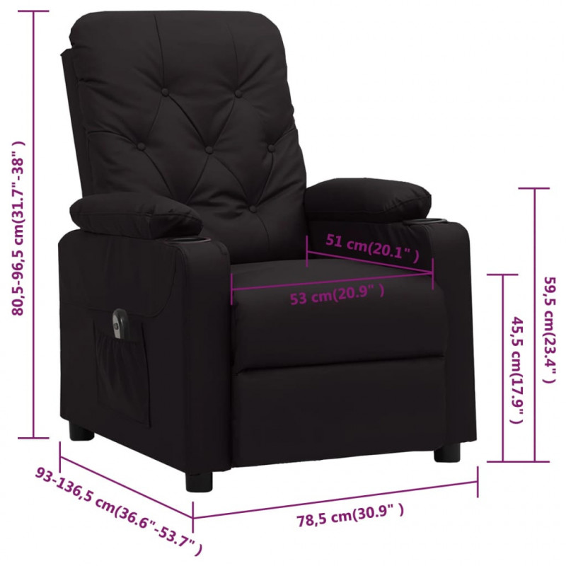 Elektryczny fotel rozkładany, czarny, obity sztuczną skórą