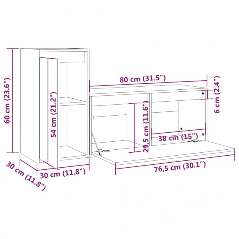 Szafki pod TV, 2 szt., lite drewno sosnowe