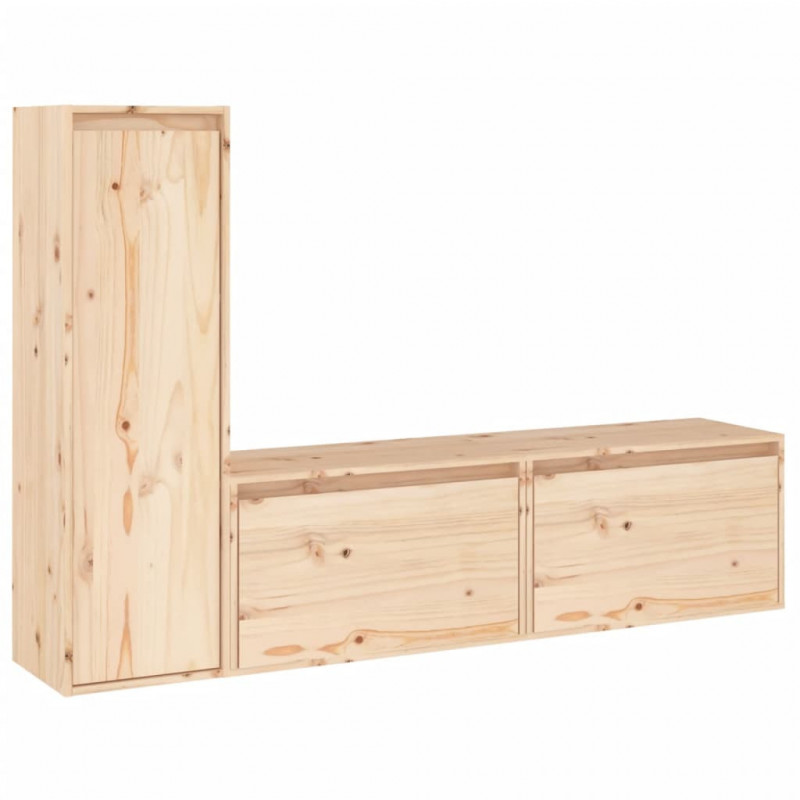 Szafki pod TV, 3 szt., lite drewno sosnowe