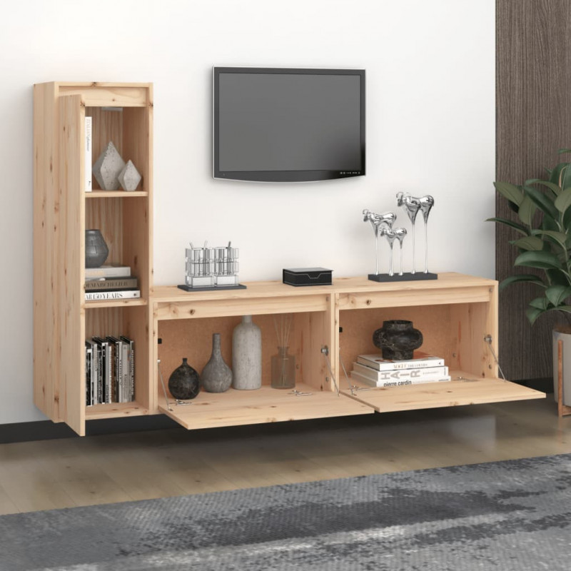 Szafki pod TV, 3 szt., lite drewno sosnowe