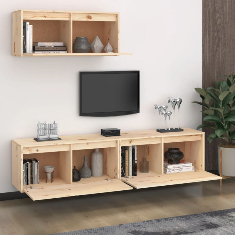 Szafki pod TV, 3 szt., lite drewno sosnowe