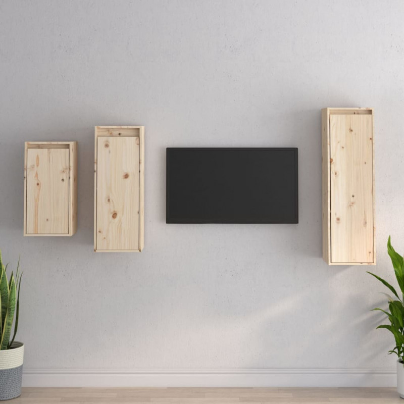 Szafki pod TV, 3 szt., lite drewno sosnowe