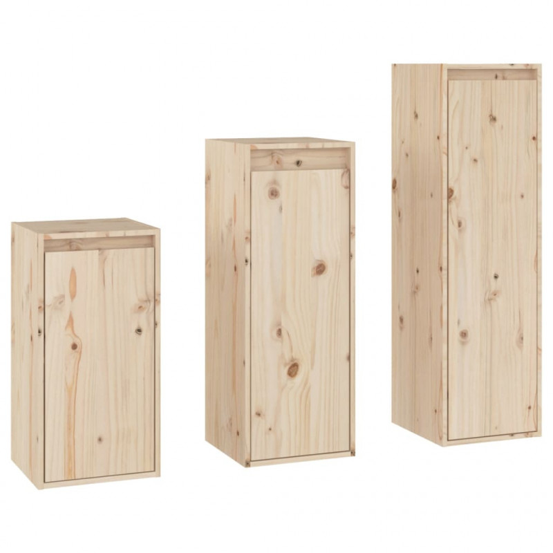Szafki pod TV, 3 szt., lite drewno sosnowe