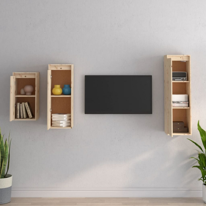 Szafki pod TV, 3 szt., lite drewno sosnowe